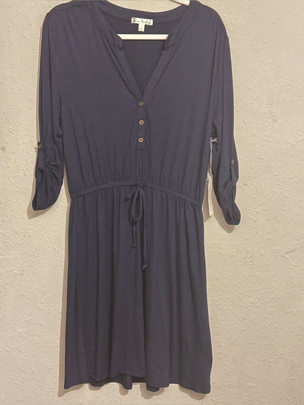 nine britton Navy Henley Drawstring Waist Dress